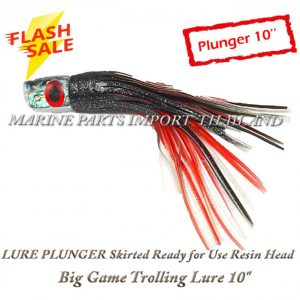 LURE PLUNGER Skirted Ready for Use Resin Head Big Game Trolling Lure 14  Black/Yellow/Red/Green 